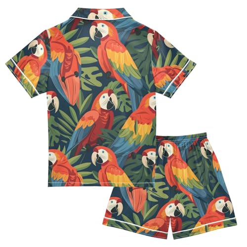 ALAZA Bird Palm Leaves Pajamas Satin Pajama Set Short Sleeve Button Down Sleepwear2
