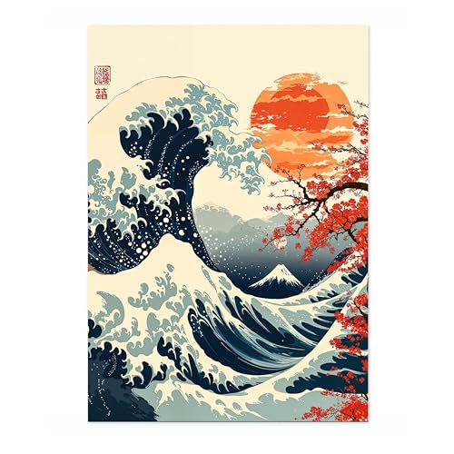 Grande Vague Poster style anime sans cadre pour la décoration murale du salon