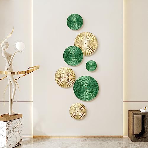 TEIPAI Emerald Green and Gold Wall Decor for Living Room, 7PCS Modern Metal Wall Art Hanging Sculptures for Office Bedroom Decoration, Brass Gold Home Decor for Gallery Wall Guest Room Bathroom
