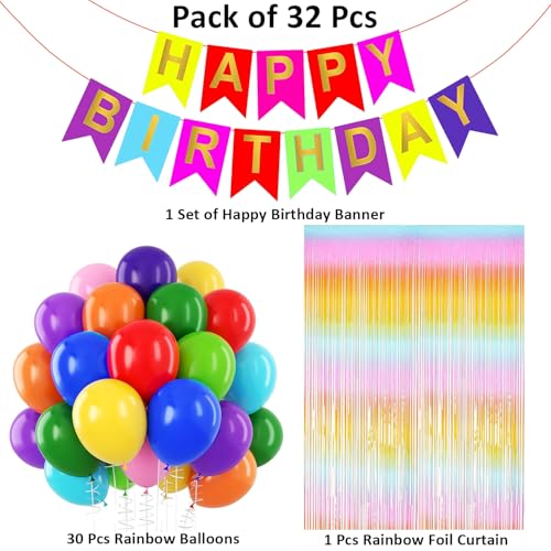 Image of Rozi Decoration Rainbow Theme Birthday Decoration Kit Set of 32 Pcs for Rainbow Balloon Decoration Kit for Birthday Parties Decorations Items