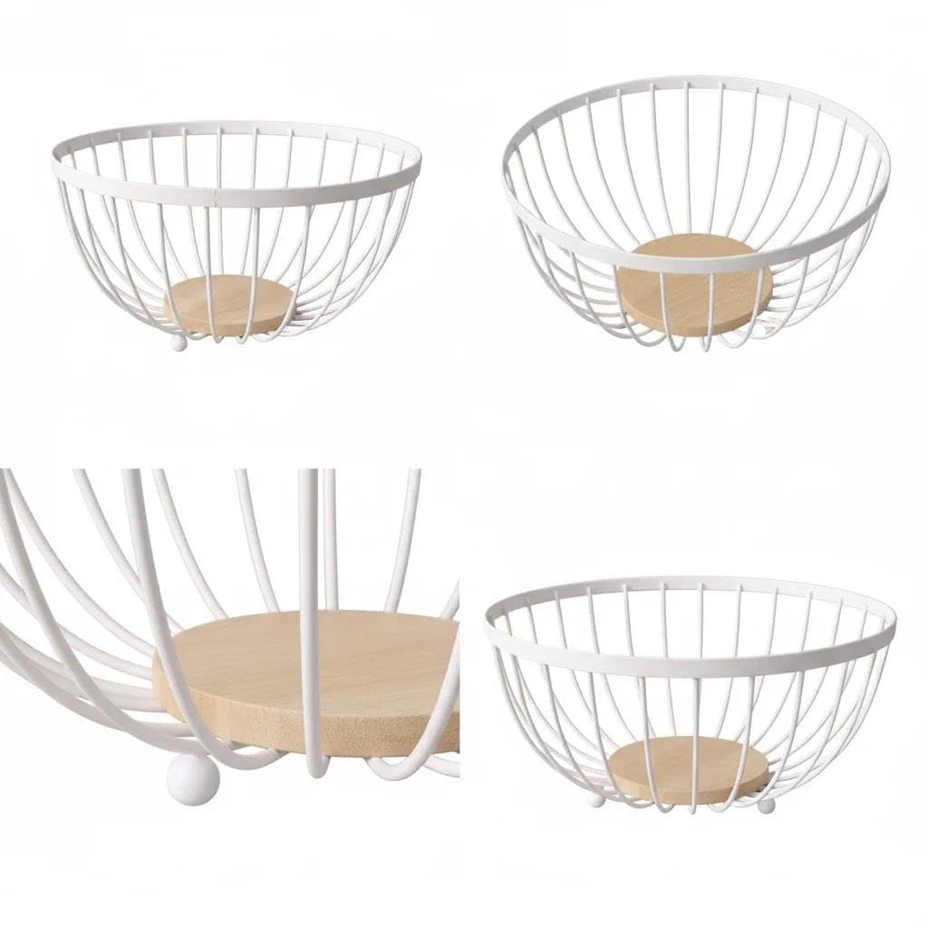 Frutero de Alambre Metálico Blanco - Regalo Fresco para el Día de la Madre - Cesta de Diseño Abierto con Soportes Elegantes para Cocina, Comedor y Decoración del Hogar Luminoso XZ-23193 — view 9