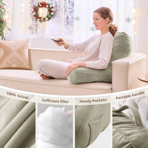 Image of Sasttie Reading Pillow for Bed, Back Pillow for Sitting Up, Linen | 21 inch Backrest Support Cushion for Couch, Sofa, and Floor, Dorm Essentials, OEKO-TEX, Adjustable Down Alternative Fill