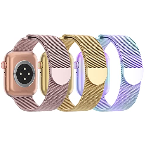 Image of 3 Pack Mesh Metal Magnetic Compatible with Apple Watch Bands Women Men | Stainless Steel Loop Strap for iWatch Band 38mm 40mm 41mm 42mm 44mm 45mm 46mm 49mm Series 11 /10 /9 /8 /SE /7 /6 /5 /4 /Ultra 3 2 1