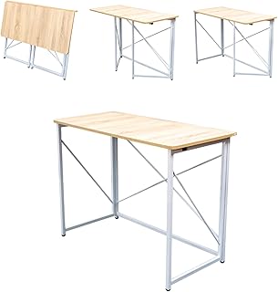 Panana Folding Computer Gaming Desk, Portable Wooden Study Writing Office Desk Foldable PC Laptop Workstation Meeting Table Picnic Table with Metal Frame Home Adults Kids Children (Beige)