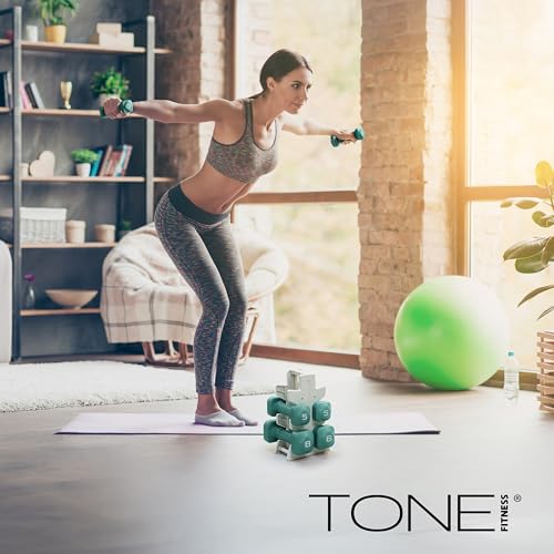 Image of Tone Fitness Neoprene Dumbbell Set with Storage Rack - Non-Slip, Anti-Roll Hand Weights for Home Gym Workouts | 20 lb, 32 lb, 50 lb, 60 lb & 100 lb Options
