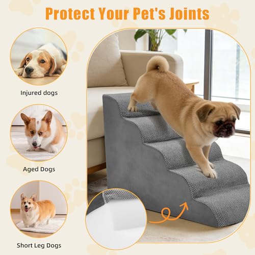 Image of NEWBULIG 5-Step Dog Stairs, 22.8 inch H Dog Steps for Sofa and Chair, Non-Slip Sturdy Pet Steps for Small Dogs and Cats, Pet Ramp for High Bed Indoor