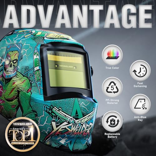 Image of YESWELDER Auto Darkening Welding Helmet, 1 /1 /1 /1 True Color Solar Powered Welding Hood with 2 Arc Sensors, Blue Light Blocking Welder Mask for TIG MIG ARC and Grind