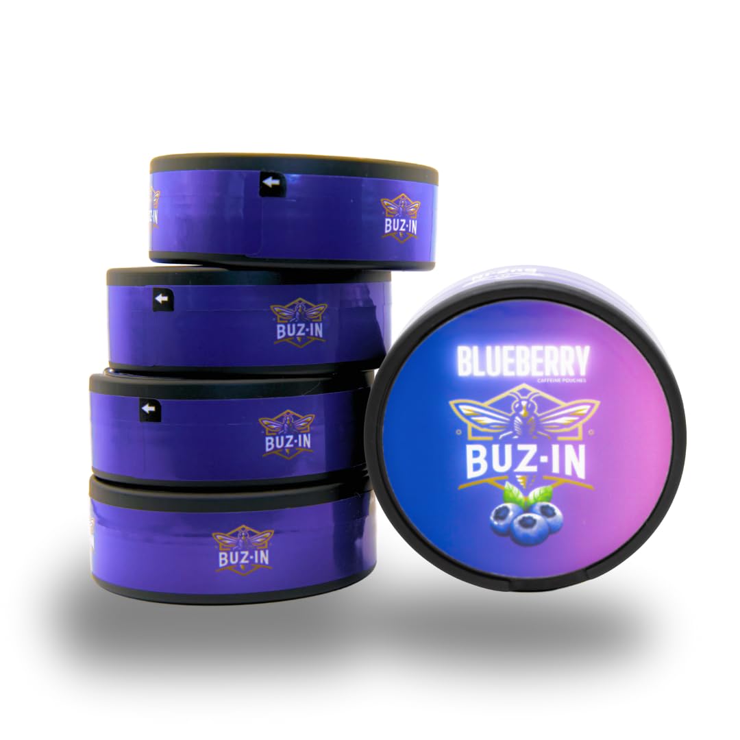 BUZ-IN | 60MG Caffeine Energy | 20 buste | 100% energia naturale l Ideale per atleti, appassionati di fitness, giocatori, amanti dei festival, viaggiatori - Il sostituto perfetto del caffè (mirtillo)