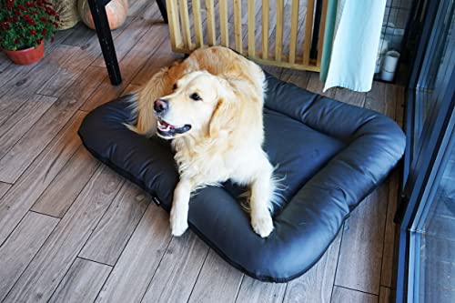 4L Textil Ella Hundebett mittelgroße Hunde Kunstleder Wasserfestes Hundebett Hundekissen Kunstleder Hundematratze (90x70 cm, Graphit)