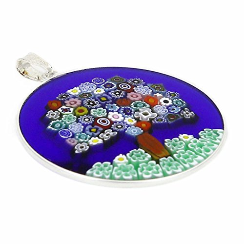 Glass Of Venice Murano Glass Millefiori Pendant Tree of Life in Silver Frame 1-1/2"2
