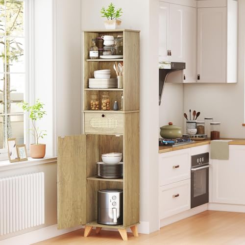 Quikraen Tall Bathroom Storage Cabinet with Rattan 67in Extra Tall Narrow Cabinet with Adjustable Shelves Bathroom Cabinet Storage for Living Room Dining Room Laundry - Image 5