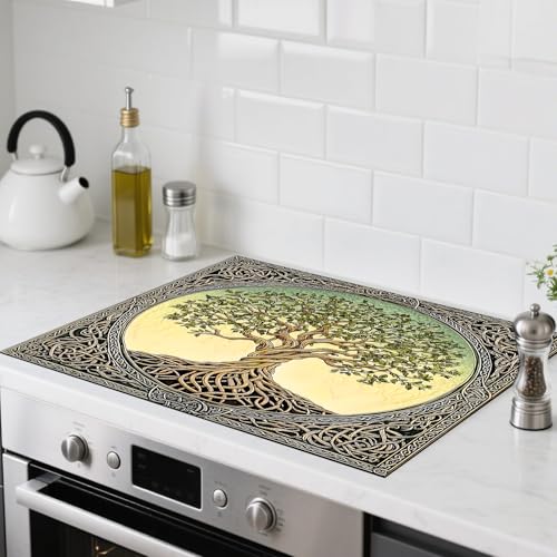 Image of Nuxovilar Stove Top Cover for Electric Stove, 20x28 Inch Polyester Glass Cooktop Protector with inchTree of Life inchpattern Design, for Kitchen Decor & Daily Use