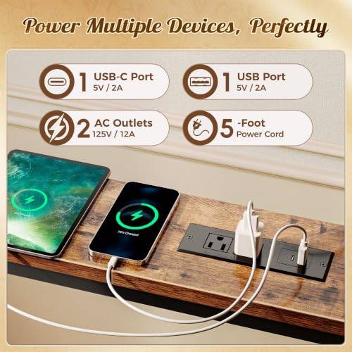 Image of Huuger 126 Inch Sofa Table with Power Outlets, Skinny Behind Couch Table
