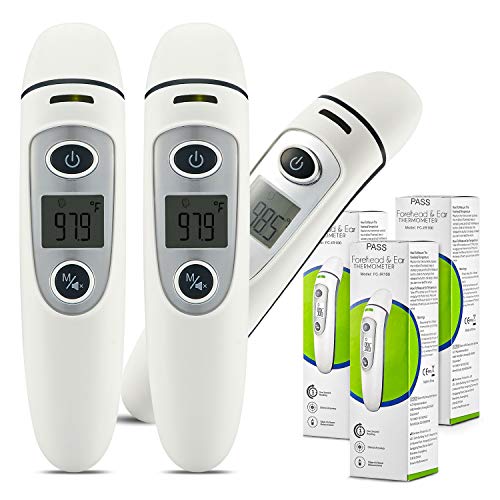 3 Pack Ear Forehead Thermometer, Digital Infrared Temporal Thermometer with Fever Alarm
