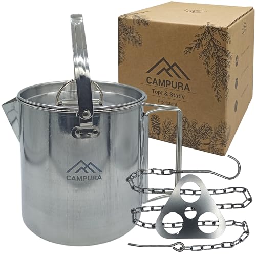 Campura Edelstahl Outdoor-Topf 1200 ml - Mit Lagerfeuer-Stativ -...
