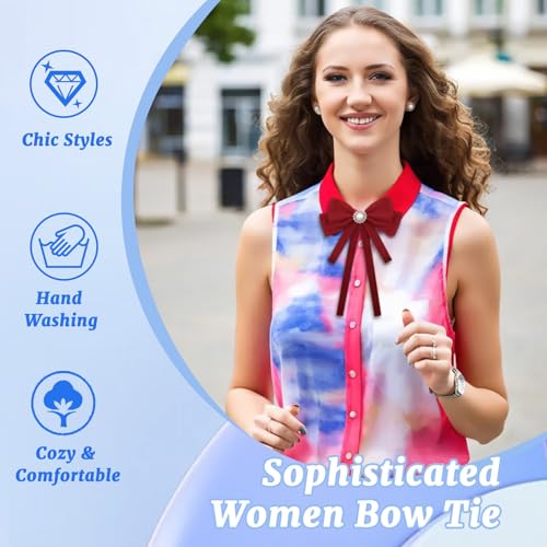Image of LJBFNN Bow Ties for Women, Adjustable Pre Tied Bow Tie Solid Color Ribbon Bowtie for Girls Ladies Party Daily Cosplay School