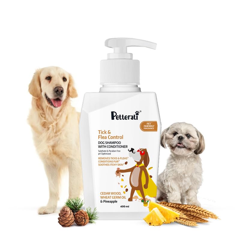 Petterati Tick & Flea Dog Shampoo, 400ml - Removes Ticks, Soothes & Conditions - Sulphate & Paraben Free - for Golden Retriever, Labrador, Shih Tzu, German Shepherd (B0CXY1KDRV) Amazon Price History, Amazon Price Tracker