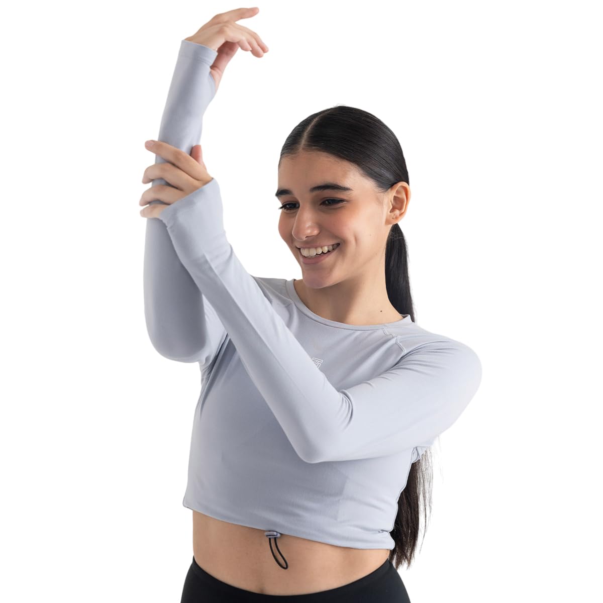 hunnit Full Sleeve Crop Top for Women with Adjustable Waist | Round Neck with Raglan Sleeves | 4 Way Stretch | Moisture Wicking Fabric | Activewear for Gym Workout, Yoga-picture-36