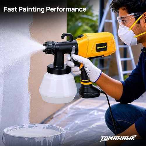 Image of Tomahawk EPS-C10 550W Electric Paint Sprayer - Spray Gun for Painting Home & DIY | 100% Copper Motor | 1000ml Tank | 3 Nozzles (1.0 /1.8 /2.5mm) | HVLP 800ml /min (Yellow)