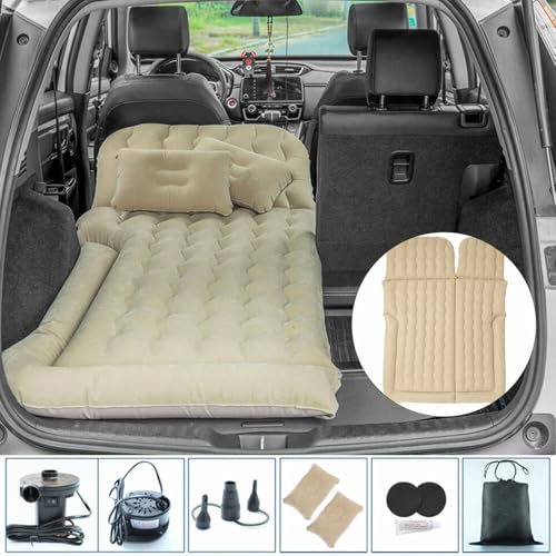 Image of Oshotto Multifunctional Car Inflatable Bed Air Mattress SUV Car Travel Outdoor Camping mat with Two Air Pillows and Air Pump Compatible with BMW X3 (Beige)