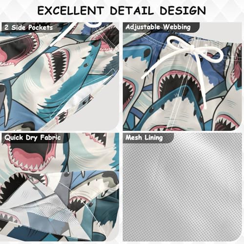 Colorful Cartoon Animal Shark Boxer Brief Youth Teen Beach Bathing Suits Lightweight Lined Beachwear 2T3