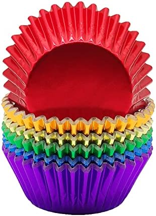 Mombake Rainbow 6 Bright Colors Standard Cupcake Liners Muffin Foil Paper Baking Cups, 120-Count