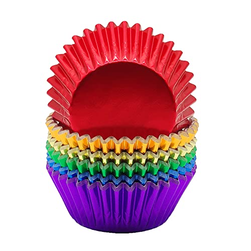 Image of Rainbow 6 Bright Colors Standard Cupcake Liners Muffin Foil Paper Baking Cups, 120-Count