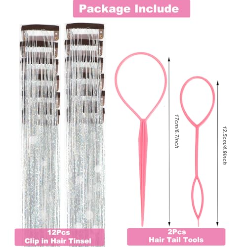 Ainitops 12Pcs Hair Tinsel Clip In Hair Extensions 19.6Inch Clip In Hair Tinsel Glitter Tinsel Hair Extensions Shiny Sparkly Fairy Hair Tinsel Kit Dazzle Hair Accessories For Women Girls Kids thumb #2