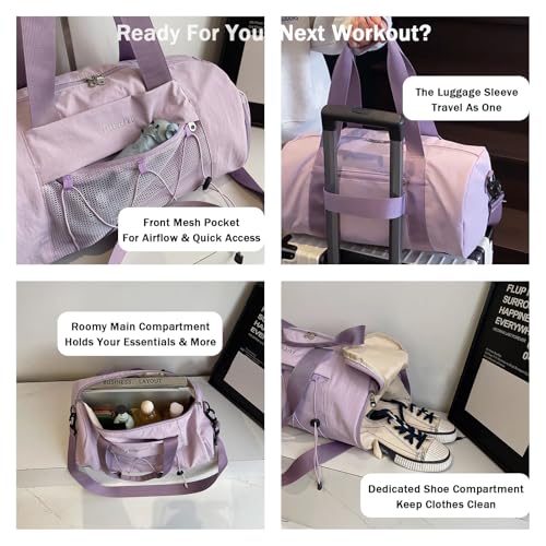 Sports Gym Bag with Wet Dry Compartment, Shoe Storage, Mesh Front Pocket, Luggage Sleeve, Purple (Black)2