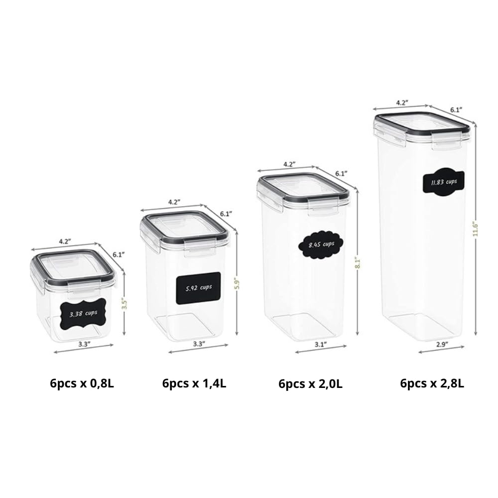POSH Tarros de almacenamiento con tapa herméticos, sin BPA, juego de 24 recipientes de almacenamiento, cajas de almacenamiento de cocina para especias, azúcar, harina, organizador de cocina, con