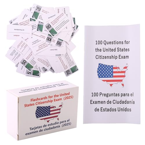 US Citizenship Flash Cards 2025, Naturalization Study Guide English Spanish