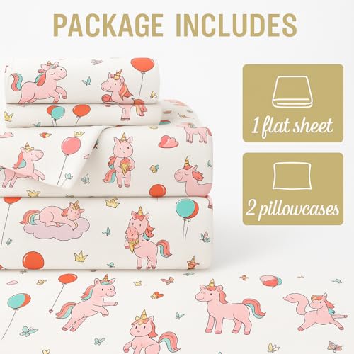 Image of Cottington Lane Microfiber Printed Bedsheet for King Bed with 2 Pillow Covers - Breathable, Soft, Wrinkle-Free, Skin Friendly - 102x108 Inches - Pink Unicorn