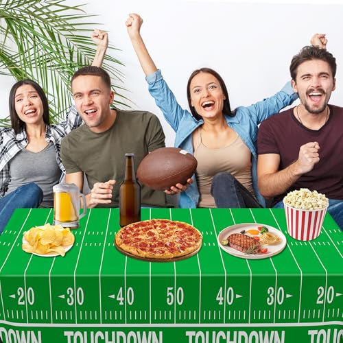 QZYL Football Party Decorations 2025, Disposable Football Tablecloth, 2 PCS Brown Green Decoration Runner, Game Day Theme Table Cloth, Plastic Table Cover for Game Day Touchdown Party Supplies - Image 3