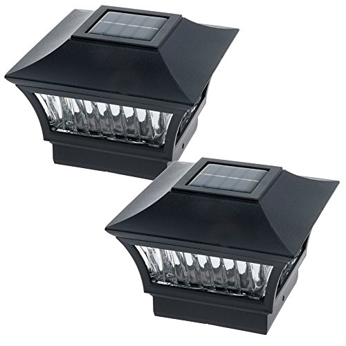 GreenLighting Aluminum Solar Post Cap Light 4x4 Wood or 5x5 PVC (Black, 2 Pack)