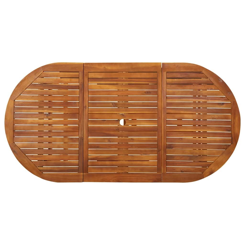 Mesa de comedor de jardín de 180 x 90 x 75 cm, madera maciza de acacia, terraza, balcón, exterior, estable, duradera, resistente a la intemperie, fácil de limpiar, con orificio para sombrilla