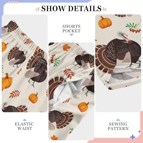 Turkey Bird Pumpkin Boys Long Pants Soft Trousers Elastic Waist Kids Lounge Bottoms with Pockets S-XL4