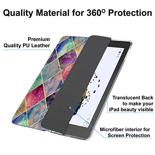 Image of DuraSafe Cases iPad PRO 12.9 2 Gen 2017 [ iPad 12.9 Inch 2nd ] A1670 A1671 MQDC2HN /A MQDD2HN /A MQDA2HN /A MP6H2HN /A Trifold Printed Hard Smart PC Transparent Back Cover - Diamond Grid