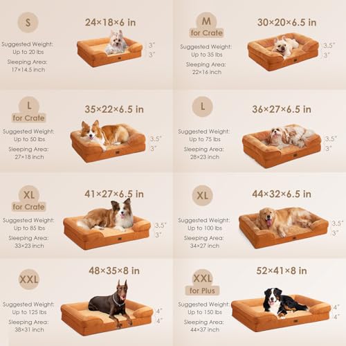 Image of EHEYCIGA Orthopedic Dog Bed for Medium Dogs, Waterproof Memory Foam Medium Dog Beds with Sides, Non-Slip Bottom and Egg-Crate Foam Pet Couch Bed with Washable Removable Cover,Pumpkin Orange