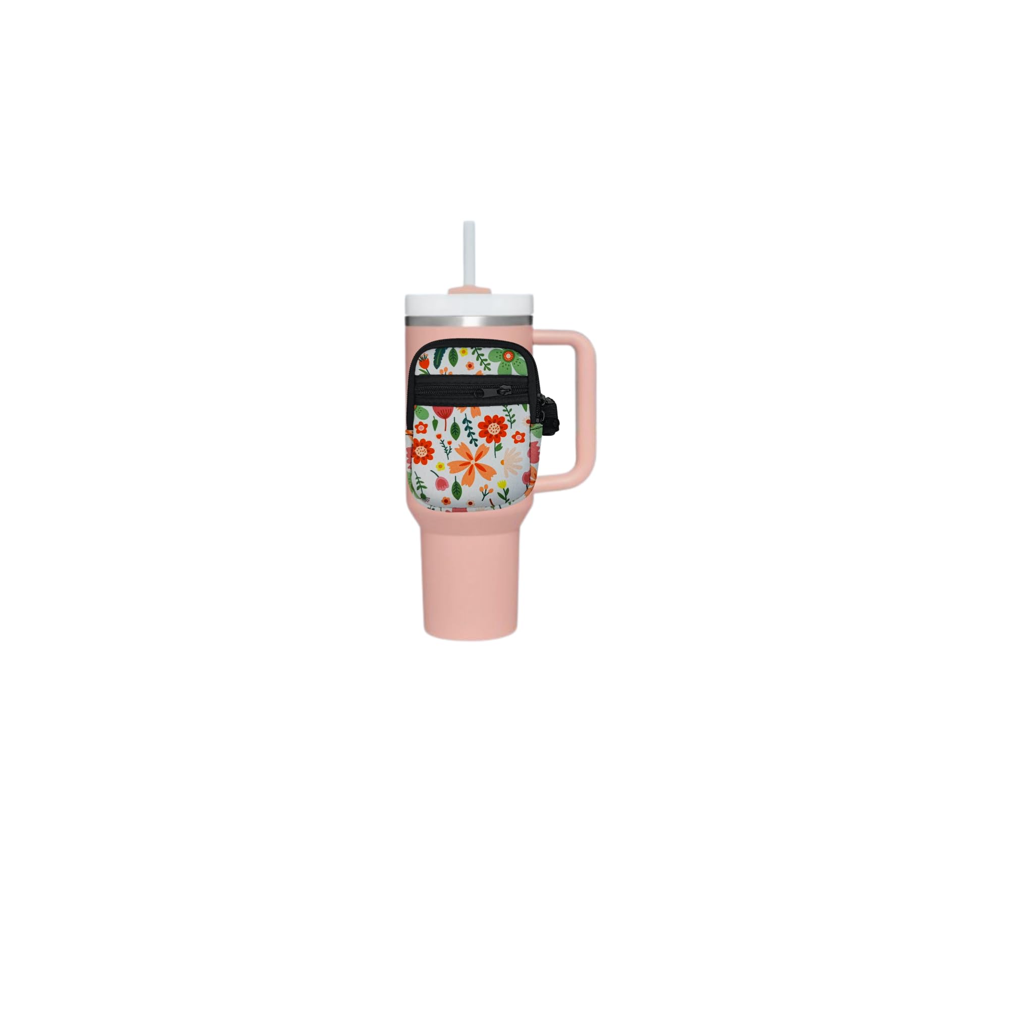 CYUHPYE Water Bottle Pouch For Stanley Tumbler | Neoprene Belt Bag With Straw Cover, Fits 30 Oz & 40 Oz, Pink Flower