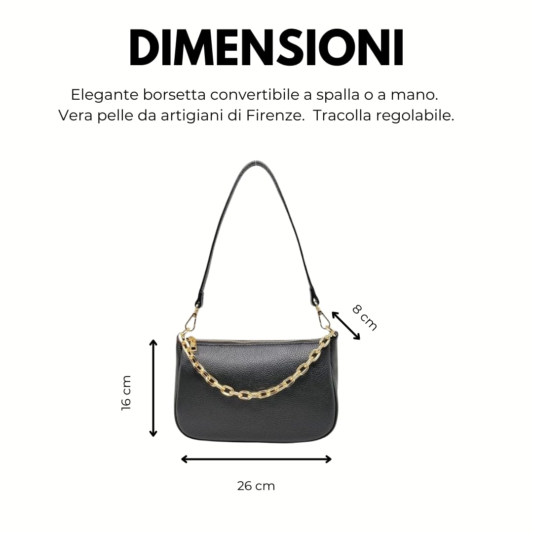 Borsetta Donna Piccola Elegante Vera Pelle Clutch con Catena a Mano Spalla e Tracolla Made in Italy Modello Stella