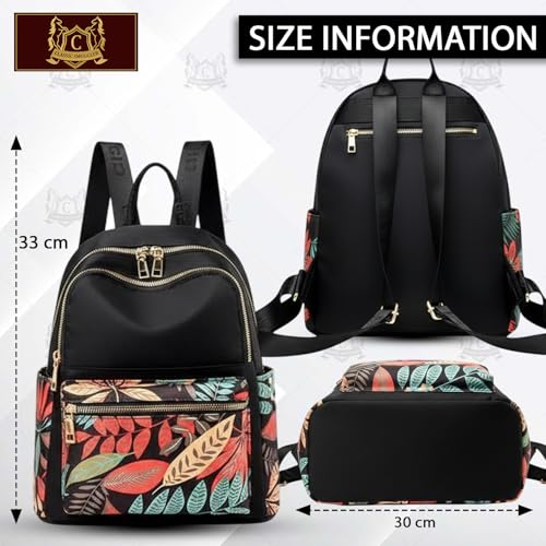 Image of Ethnic Style Waterproof Oxford Backpack for Women & Girls | Fashion Travel Canvas Look Nylon Bag | Large Capacity Printed Laptop Backpack for College