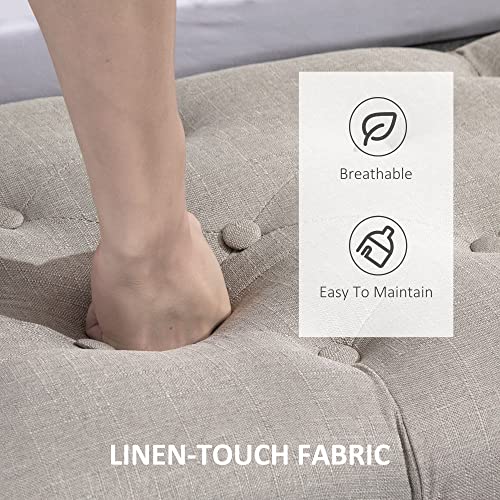 Homcom Mobile End Of Bed Bench, Upholstered Bedroom Entryway Bench With Button-Tufted, Accent Ottoman With Nailhead Trim And Wheels, Beige #TOP4