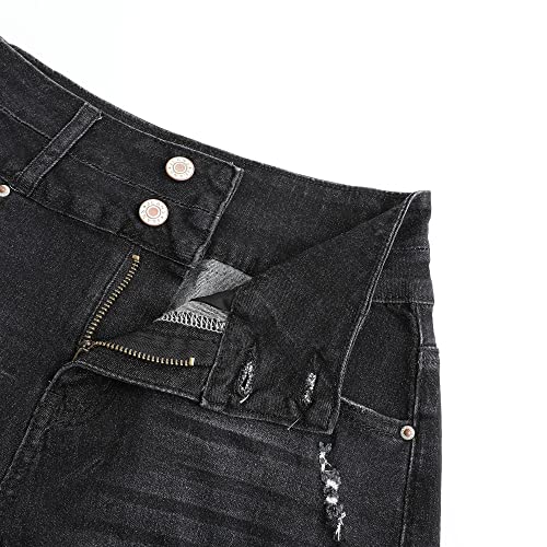 Image of THUNDER STAR Women Mid Rise Ripped Stretchy Jeans Shorts Frayed Raw Hem Casual Denim Shorts