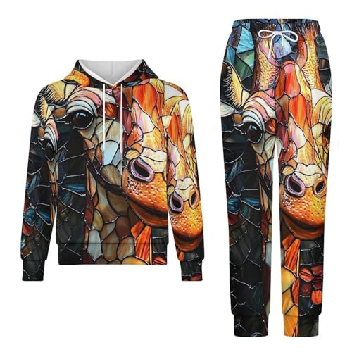 Boy's Girl's Hooded Tracksuit Pullover Sweatshirt Jogging Pants Sweatsuit, Giraffe Stained Glass Art4