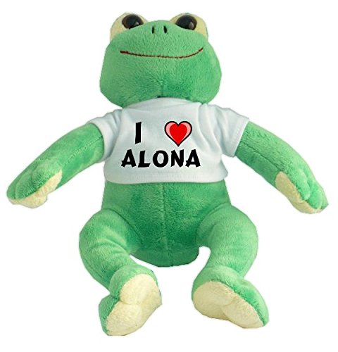 Plush Frog with I Love Alona T-shirt (first name/surname/nickname)