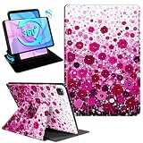 Gmeyutqy Case for iPad Air 13 Inch (M3/M2, 2025/2024) & iPad Pro 12.9 6th/5th/4th Gen, 360 Degree Rotating Swivel Stand Flip Leather Cover with Auto Sleep/Wake, Pink Poppy Field