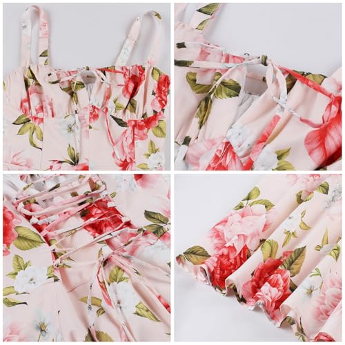 Image of IBTOM CASTLE Women Corset Dress Sleeveless Spaghetti Straps Casual Dresses Boho Slit Lace Up Flowy Midi Bustier Sundress