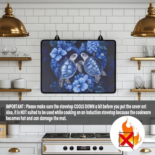 Image of Stove Top Cover for Electric Stove Heat Resistant Cooktop Cover with Non-Slip Rubber Backing Multipurpose Stove Top Protector, 29 x 21 Inch, Sea Turtle Hibiscus Flower Heart