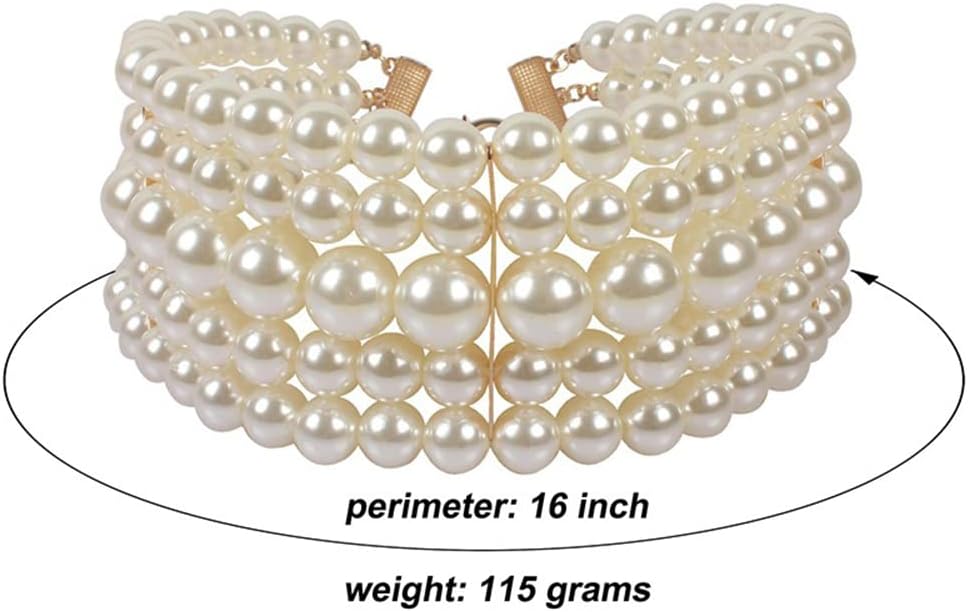 wekicici Pearl Necklace Earrings Set Multi-Layer Pearl Choker Necklace Costume Accessories for Women - Image 7
