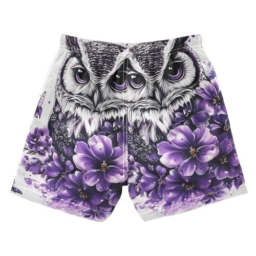 OREZI Boys Swim Trunk Purple Flowers Owl Bathing Suit Swim Shorts for Toddler Kids Teens2
